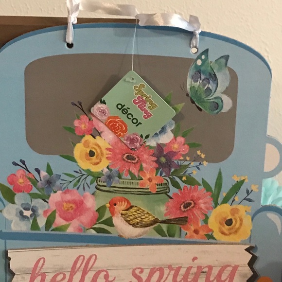 Hello Spring Blue Pick Truck MDF Hanging Wall Sign - Picture 8 of 13